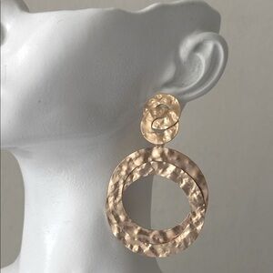 True to Form Gold Color Hammered Circles Statement Earrings 2 7/8" long